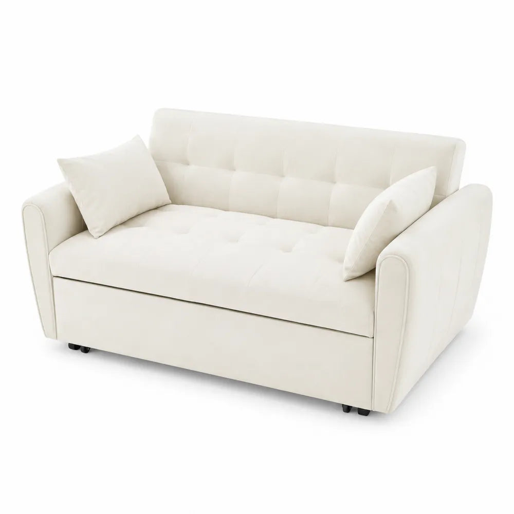 Canapé 2 Places Convertible en Tissu Crème