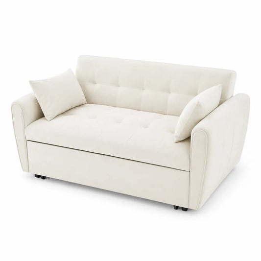 Canapé 2 Places Convertible en Tissu Crème