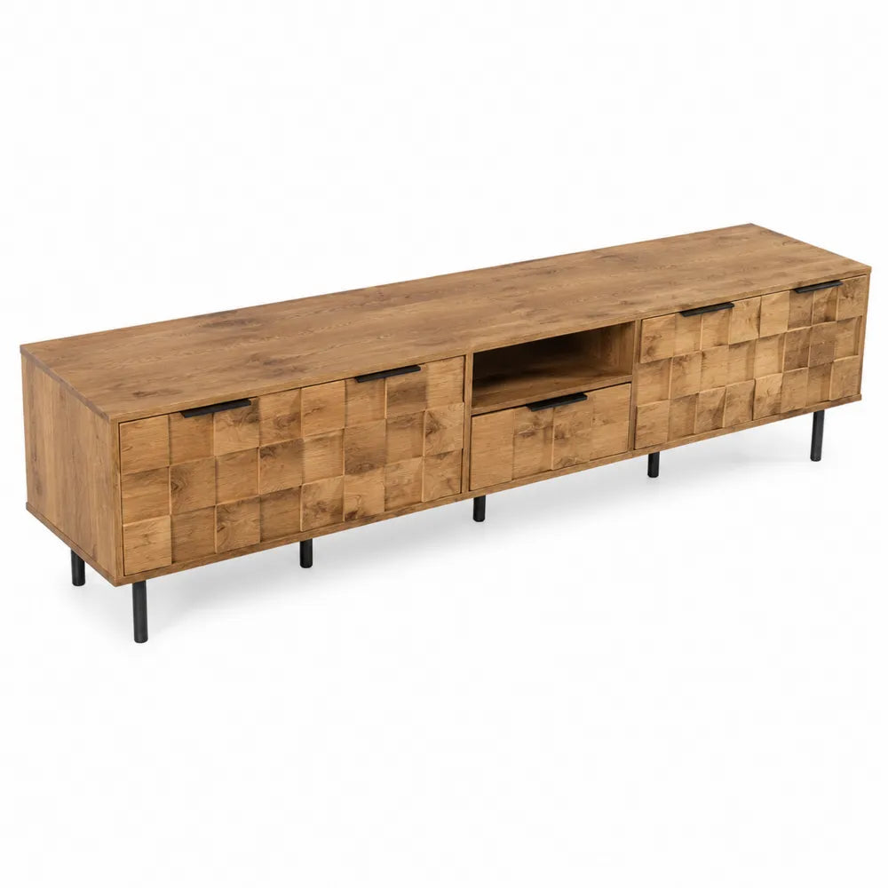 Meuble TV en bois de chêne avec portes et tiroir