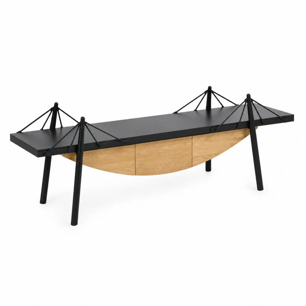 Meuble TV en Bois de Chêne et Métal Noir 180x45x50 cm