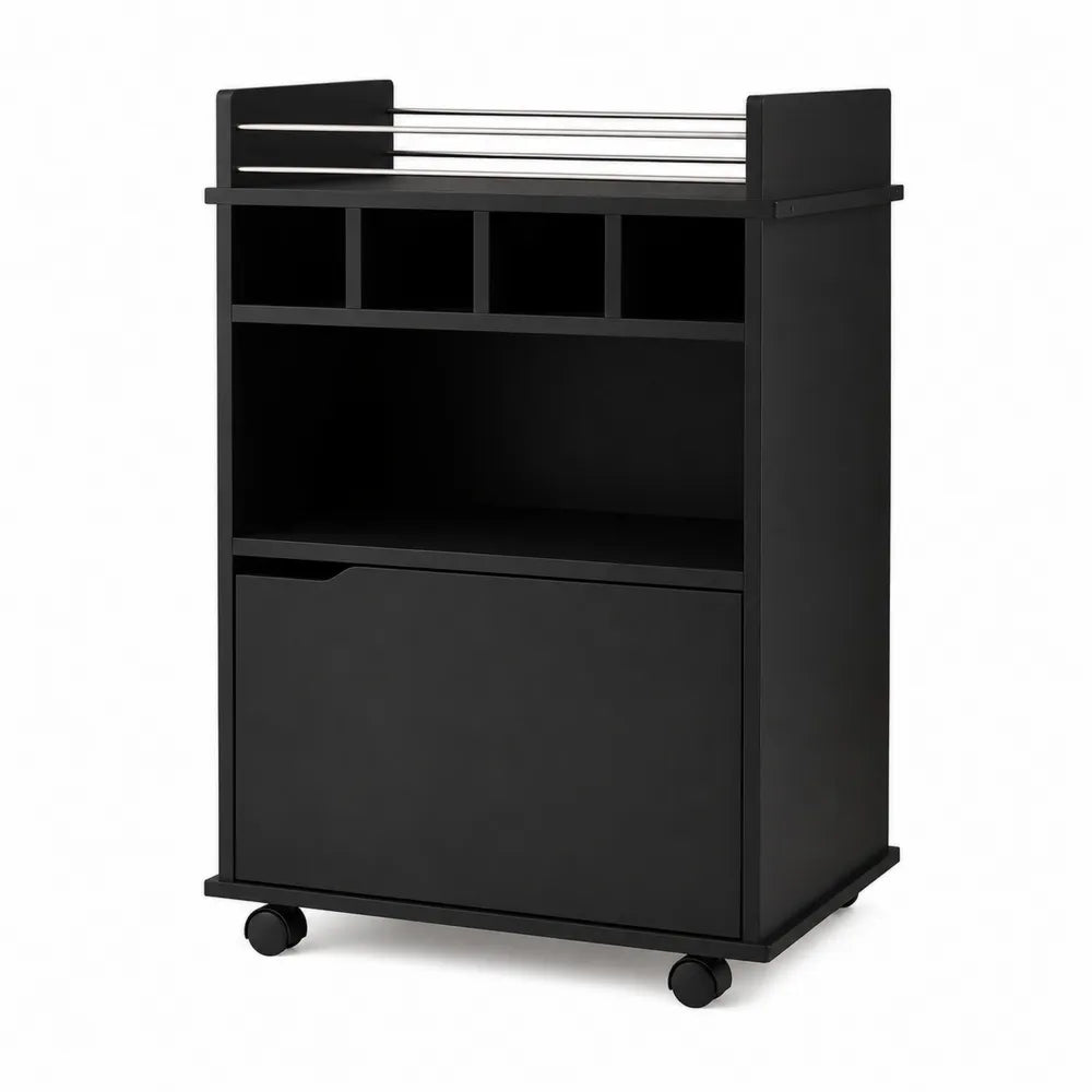Meuble de bar noir en bois avec roulettes