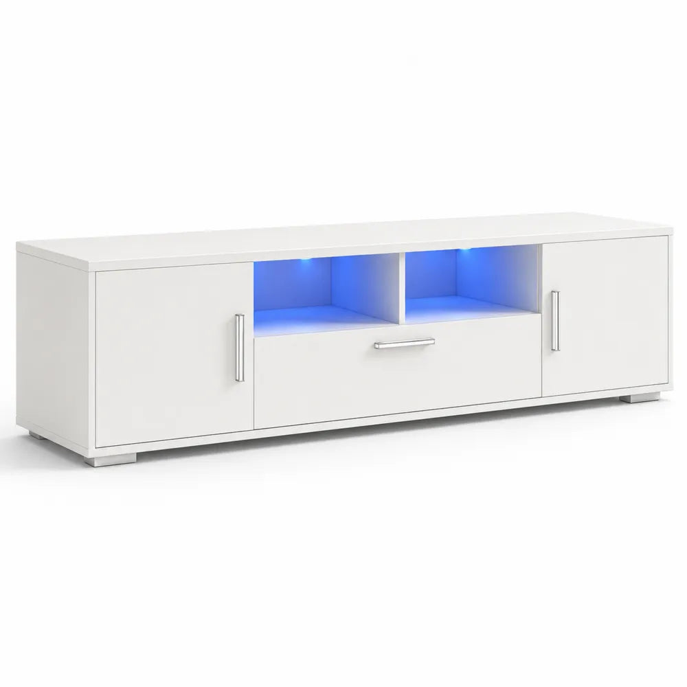 Meuble TV en Bois Blanc avec Éclairage LED