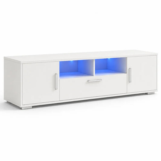 Meuble TV en Bois Blanc avec Éclairage LED